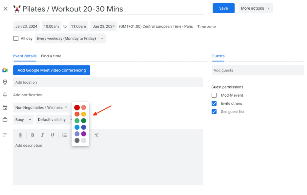 How to change colors on google calendar